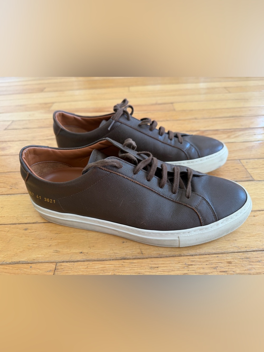 Common Projects Brown Leather Low-Top Achilles Sneakers with Cream Sole